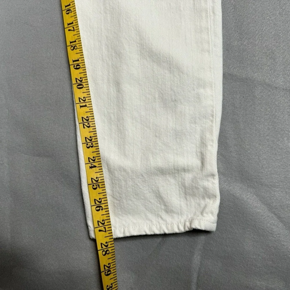 Denimist High Rise Distressed White Jeans Size 32 Pleated Ankle Hem R-132018‎